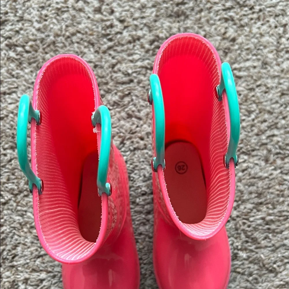 Pink and Teal Rain Boots
